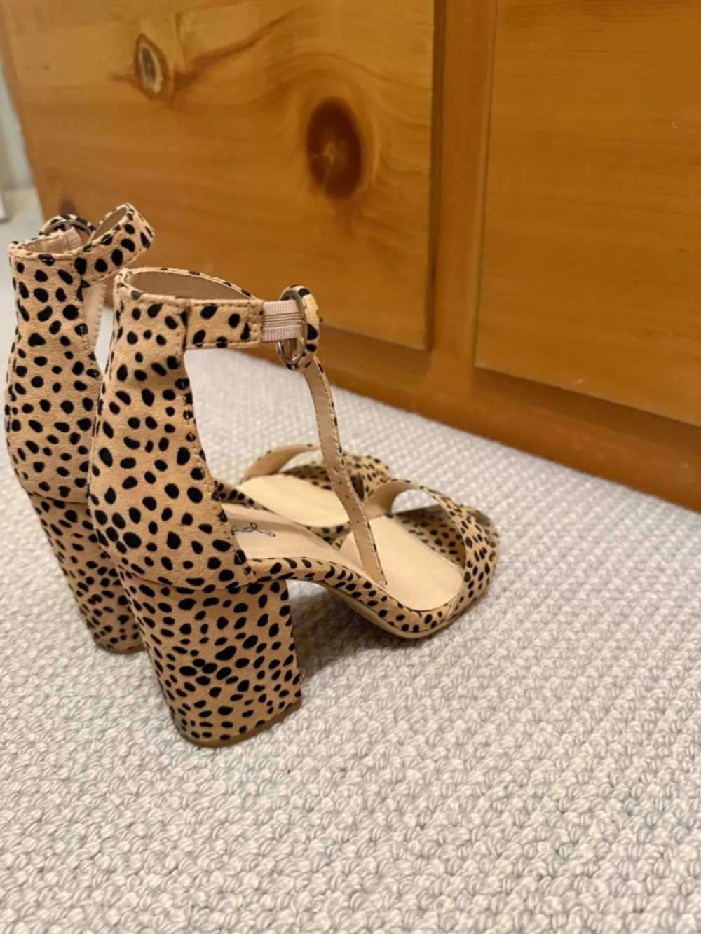 Qupid leopard/cheetah print ankle-strap block heels